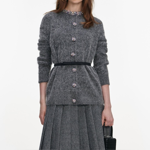 Self portrait CHARCOAL CRYSTAL TRIM CARDIGAN $570 NWT - Picture 2 of 7
